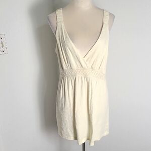Gitano Cream Sleeveless V-Neck Top with Embroidered Accent, Sz XL